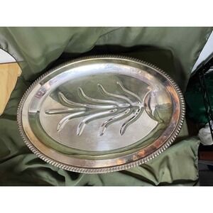 Vtg Footed Wm Rogers(?) 18.5" Ornate Meat Tray Platter w Well Silver Plate